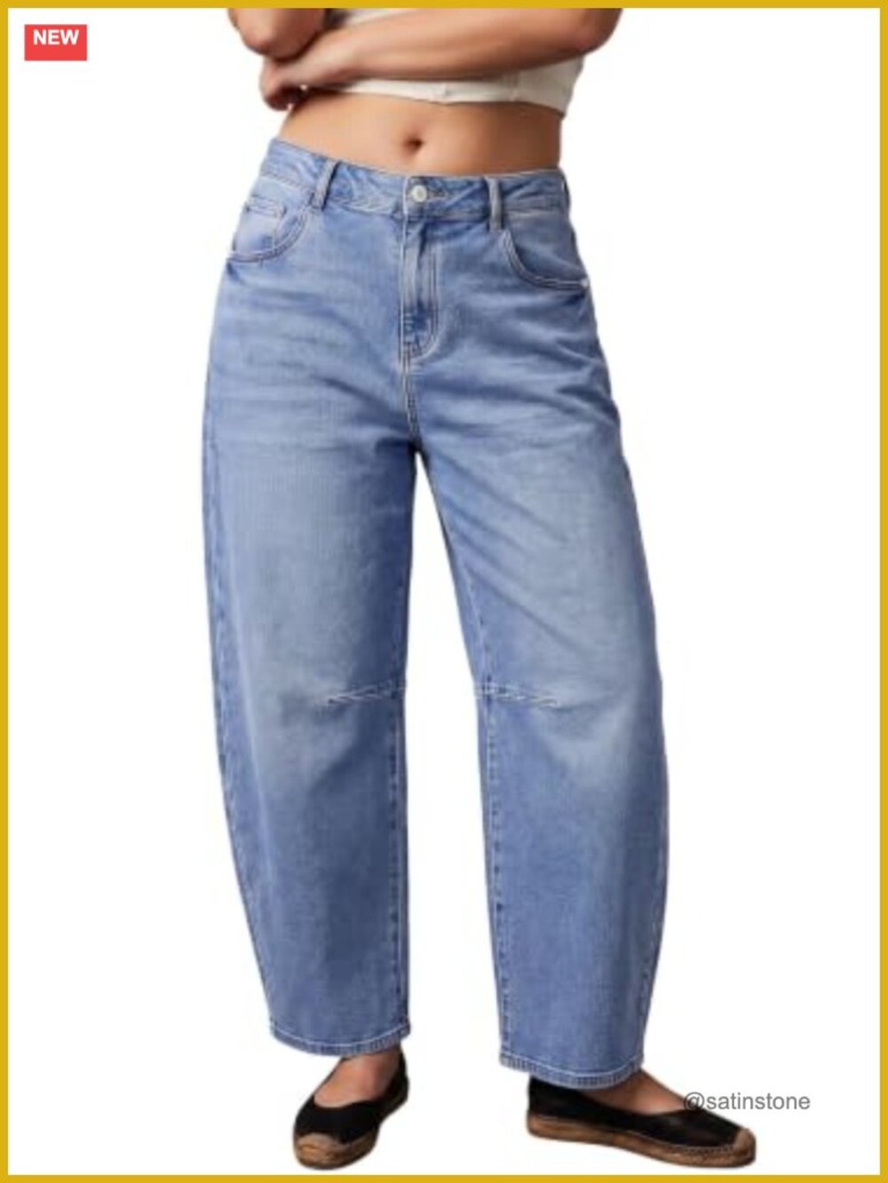 Plus Size Wide Leg Barrel Jeans Cropped Stretch Pull-On Denim Pants